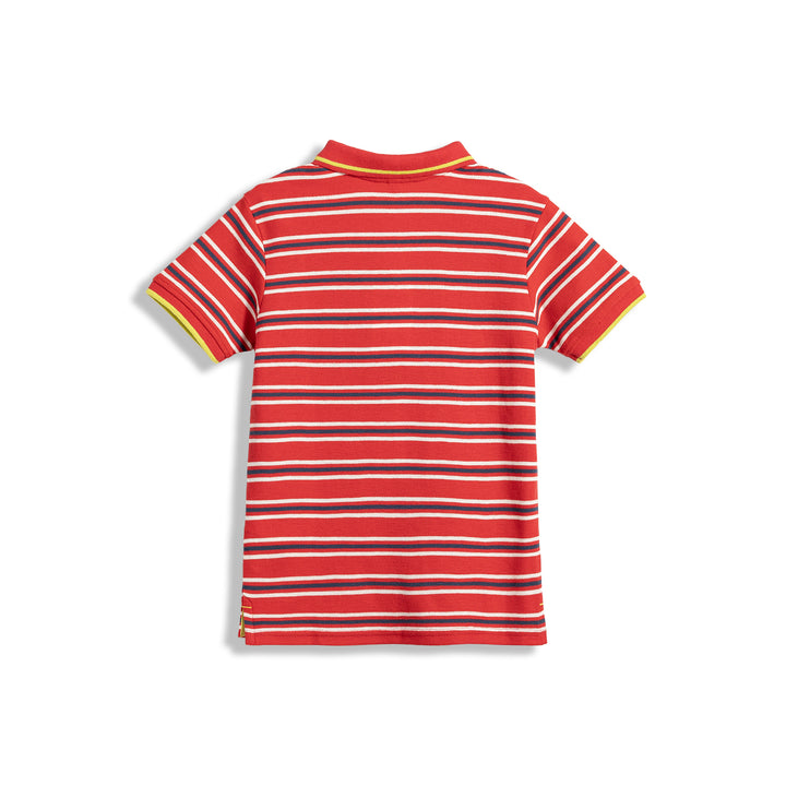 Poney Yarn Dye Red Stripe Short Sleeve Boys Polo