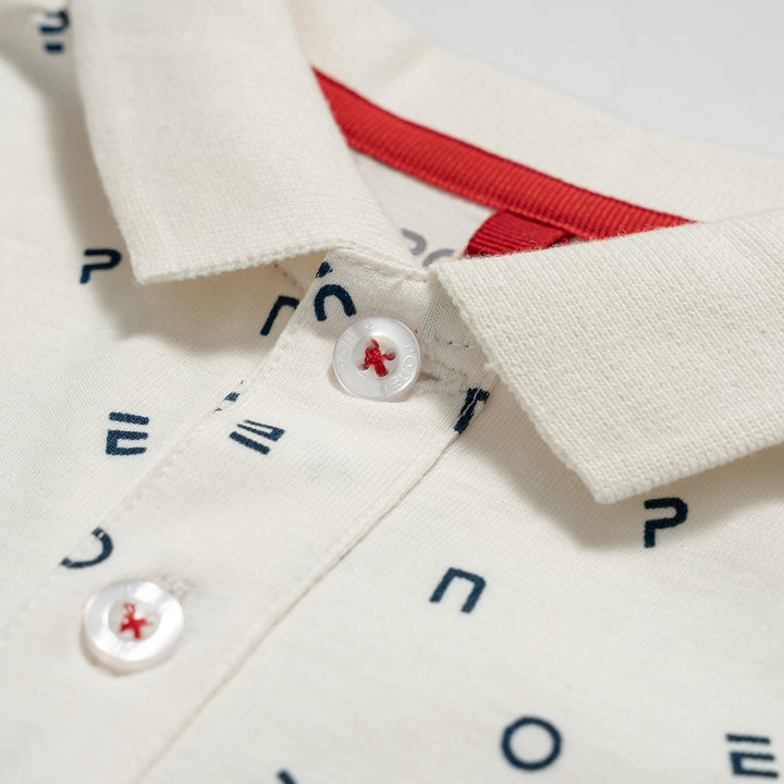 Poney White Printed Poney Logo Short Sleeve Polo