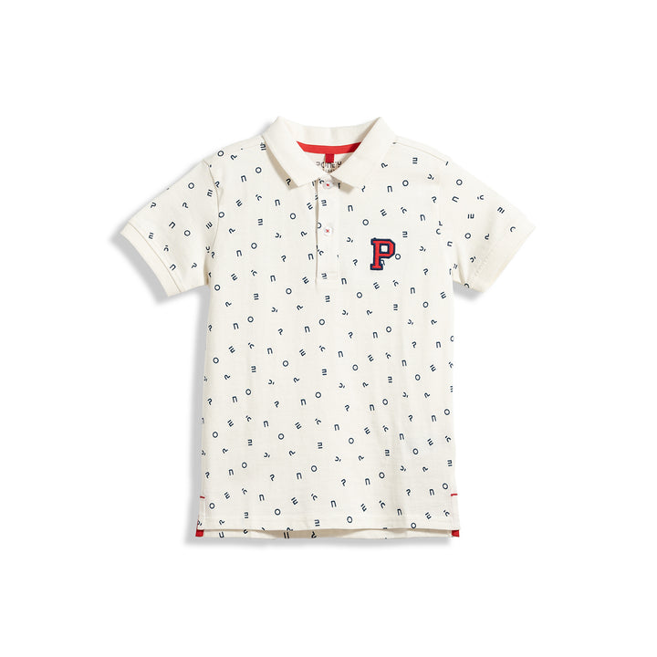 Poney White Printed Poney Logo Short Sleeve Polo