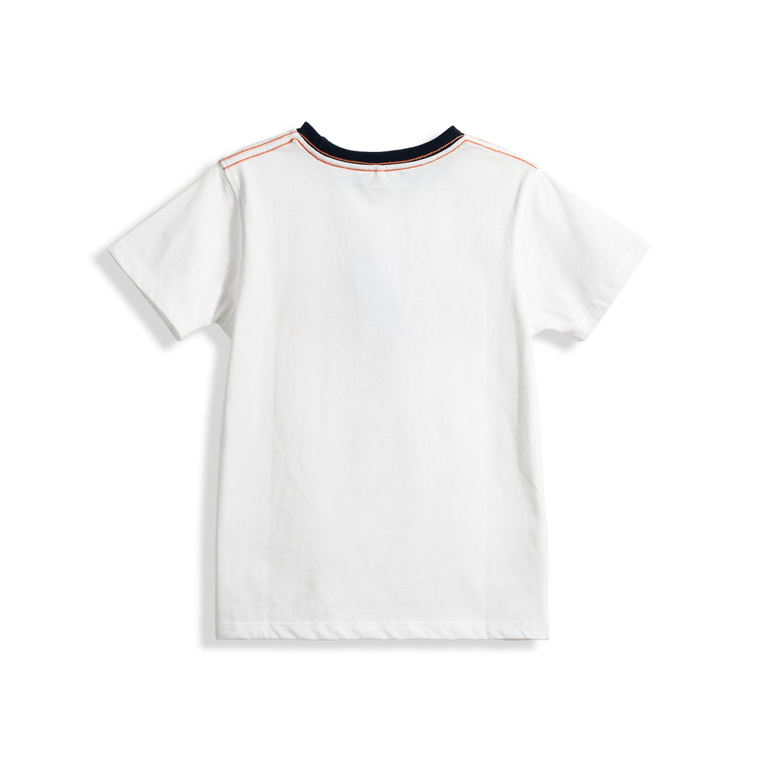 Poney Boys White Poney Wording Round Neck Short Sleeve Tee