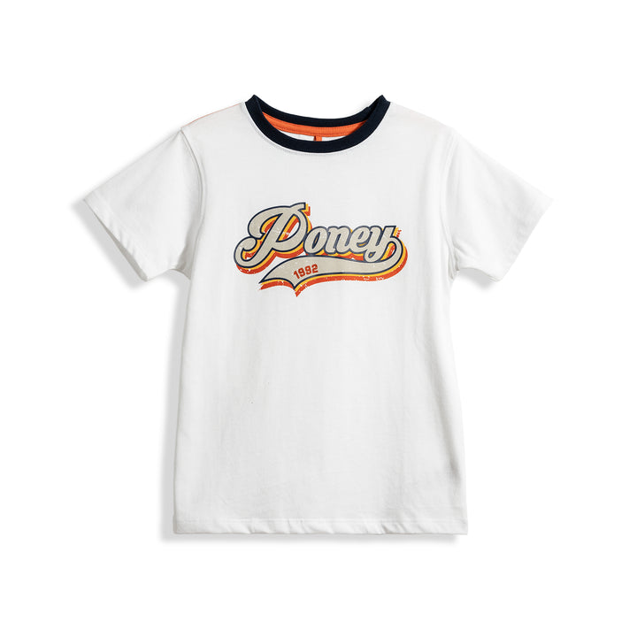 Poney Boys White Poney Wording Round Neck Short Sleeve Tee