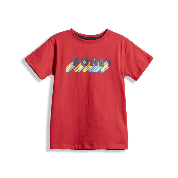 Poney Boys Red Poney Wording Round Neck Short Sleeve Tee