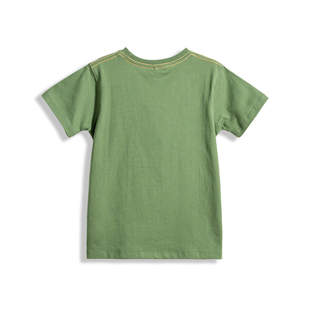 Poney Boys Army Green Poney Wording Round Neck Short Sleeve Tee
