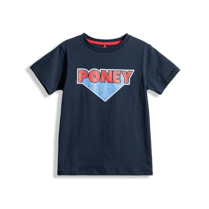 Poney Boys Navy Poney Wording Round Neck Short Sleeve Tee