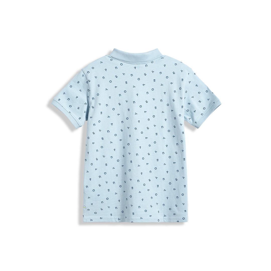 Poney Light Blue Printed Poney Logo Short Sleeve Polo