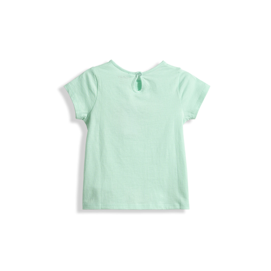 Poney Girls Light Green Poney Wording Round Neck Short Sleeve Tee