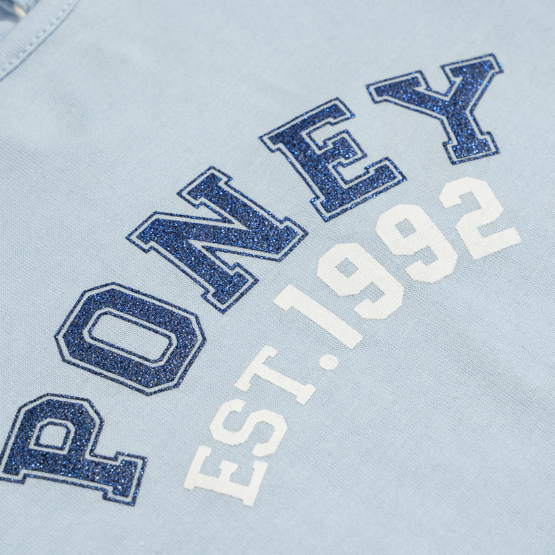 Poney Girls Light Blue Poney Wording Round Neck Short Sleeve Tee
