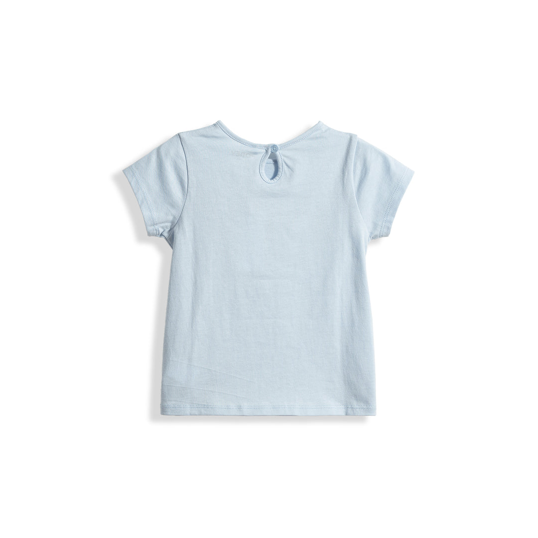 Poney Girls Light Blue Poney Wording Round Neck Short Sleeve Tee