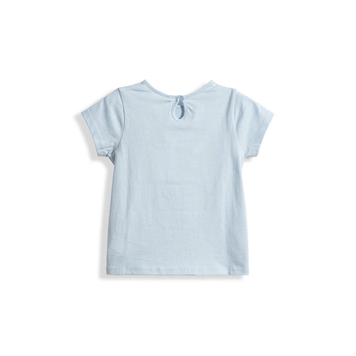 Poney Girls Light Blue Poney Wording Round Neck Short Sleeve Tee