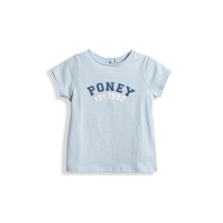 Poney Girls Light Blue Poney Wording Round Neck Short Sleeve Tee