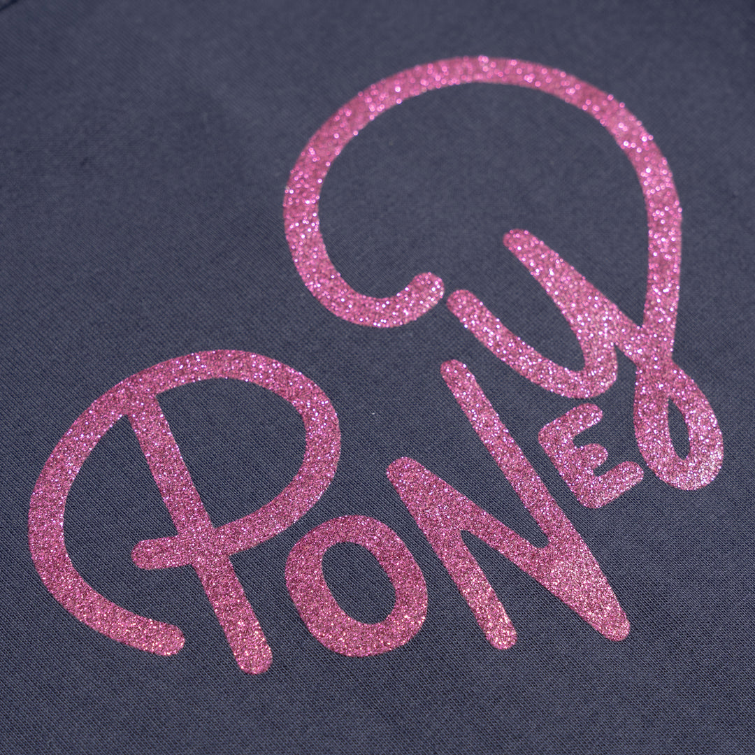 Poney Girls Navy Poney Wording Round Neck Short Sleeve Tee