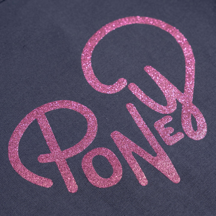 Poney Girls Navy Poney Wording Round Neck Short Sleeve Tee