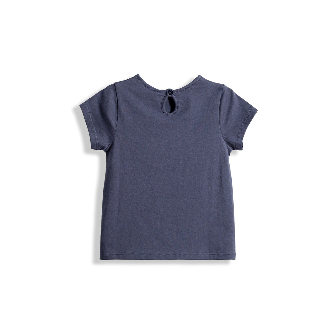 Poney Girls Navy Poney Wording Round Neck Short Sleeve Tee