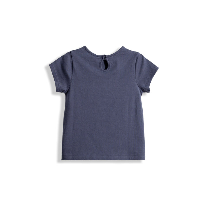 Poney Girls Navy Poney Wording Round Neck Short Sleeve Tee