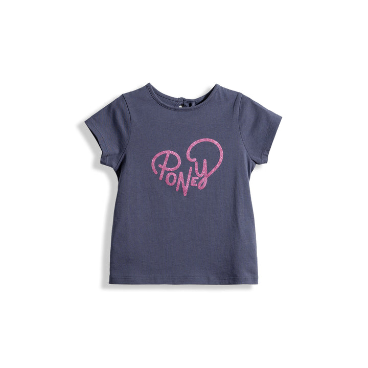 Poney Girls Navy Poney Wording Round Neck Short Sleeve Tee