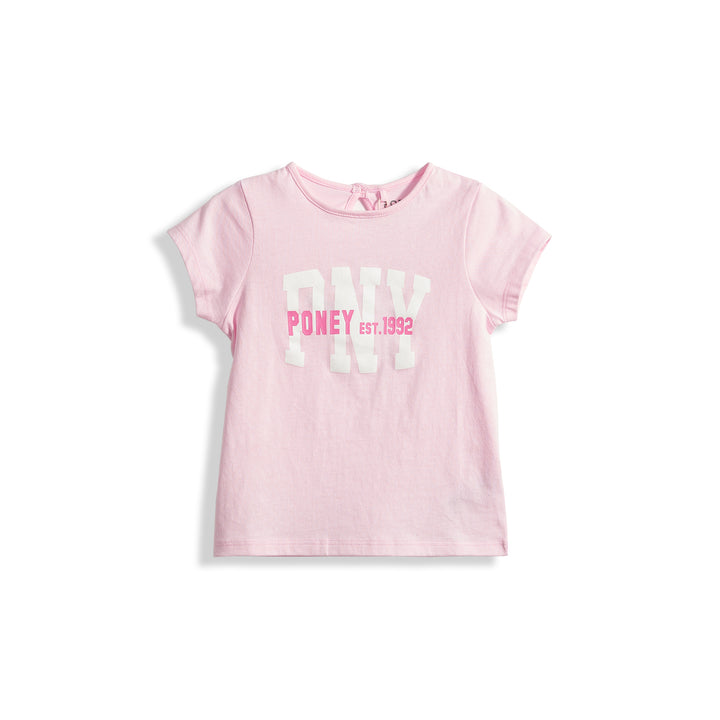 Poney Girls Light Pink Poney Wording Round Neck Short Sleeve Tee