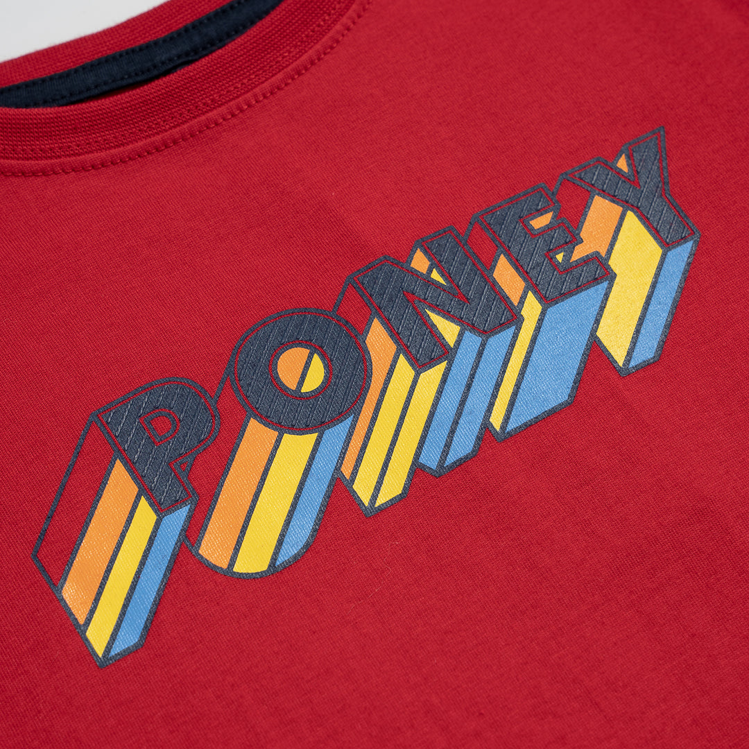 Poney Boys Red Poney Wording Round Neck Short Sleeve Tee