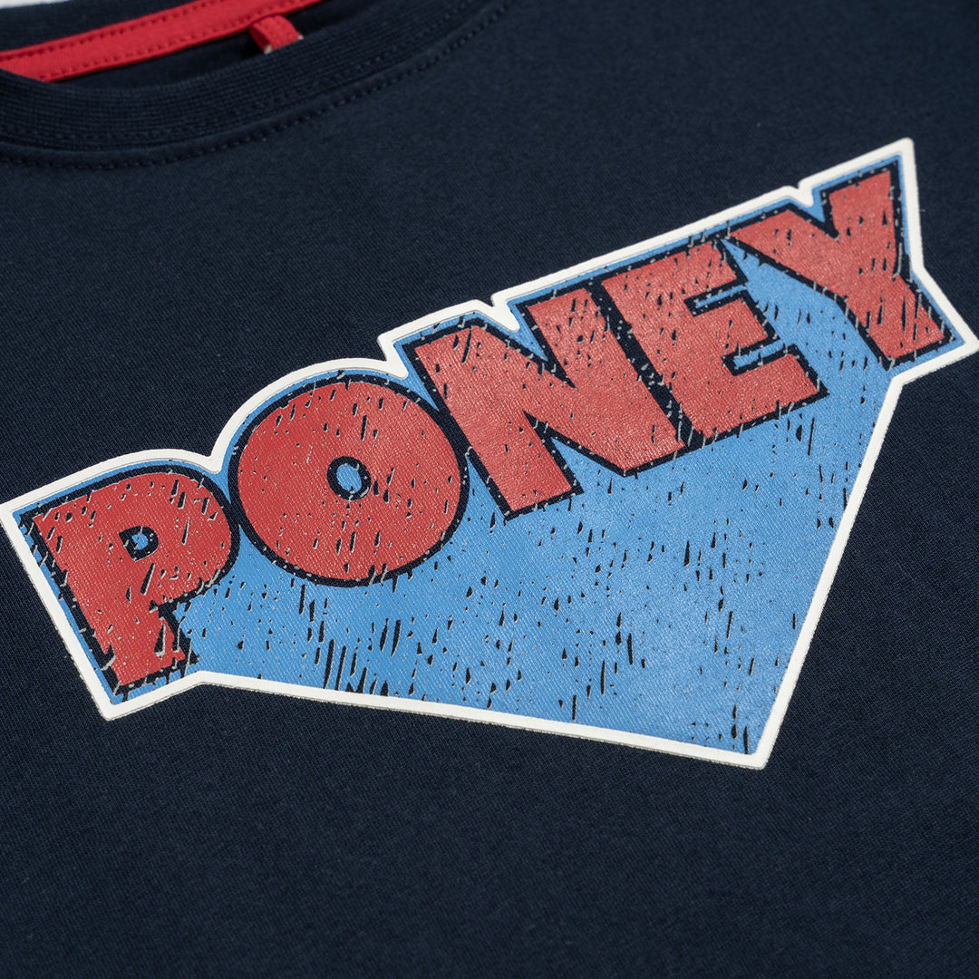 Poney Boys Navy Poney Wording Round Neck Short Sleeve Tee