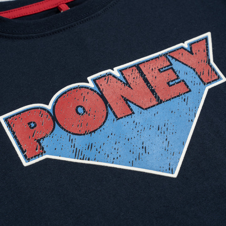 Poney Boys Navy Poney Wording Round Neck Short Sleeve Tee