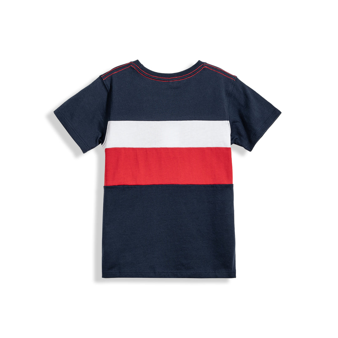 Poney Boys Navy Colour Blocking Short Sleeve Tee