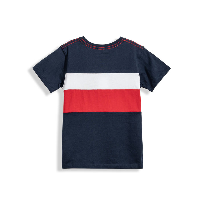 Poney Boys Navy Colour Blocking Short Sleeve Tee