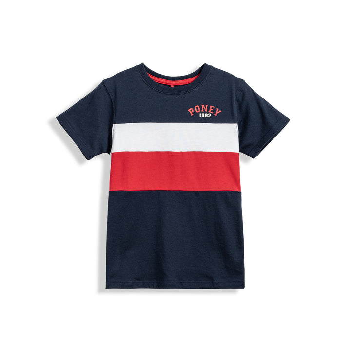 Poney Boys Navy Colour Blocking Short Sleeve Tee