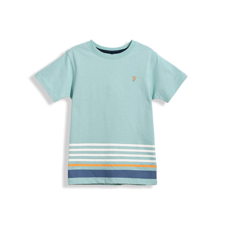 Poney Boys Turquoise Stripe Printed Short Sleeve Tee