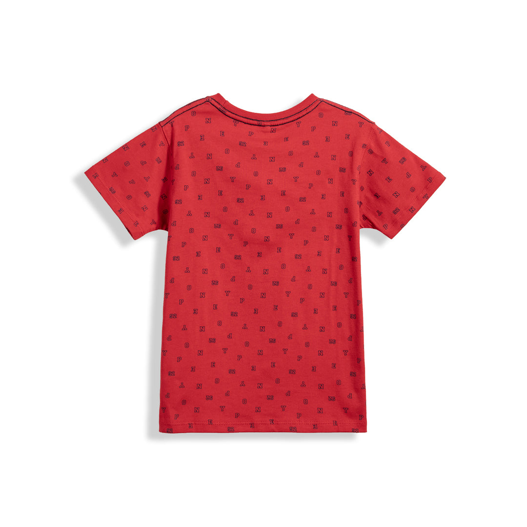 Poney Boys Red Poney Wording Printed Short Sleeve Tee