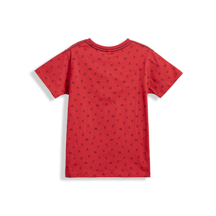 Poney Boys Red Poney Wording Printed Short Sleeve Tee
