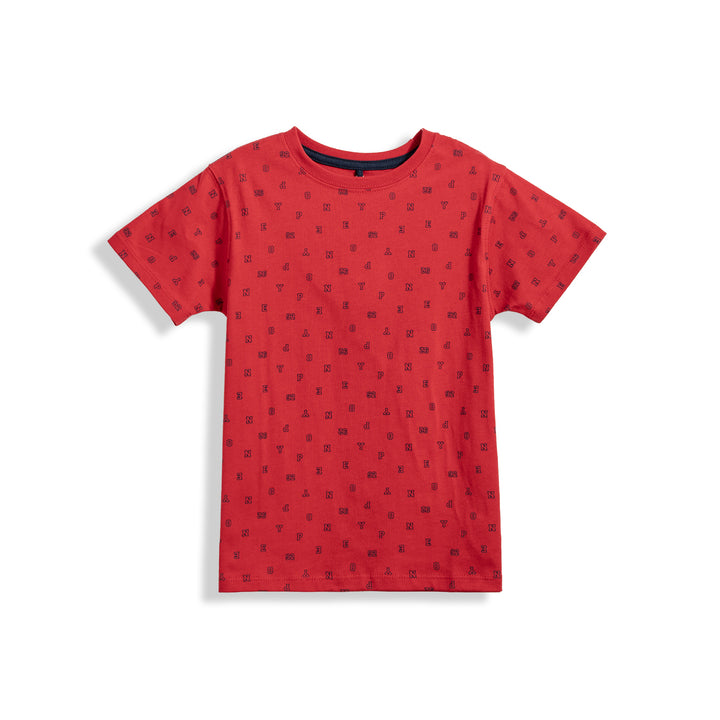 Poney Boys Red Poney Wording Printed Short Sleeve Tee