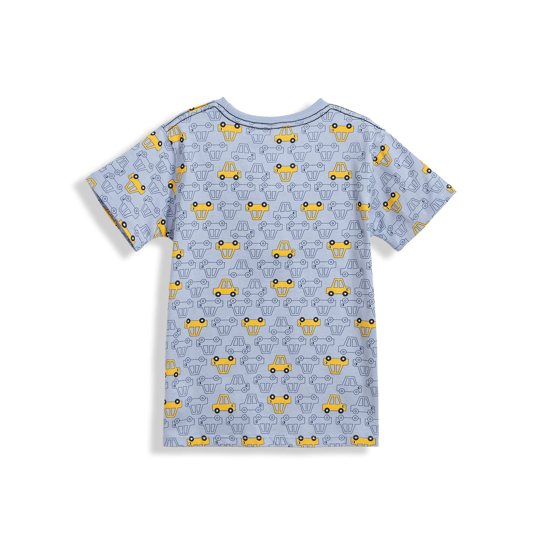 Poney Boys Blue Car Full Printed Short Sleeve Tee
