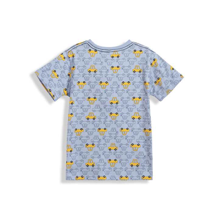 Poney Boys Blue Car Full Printed Short Sleeve Tee
