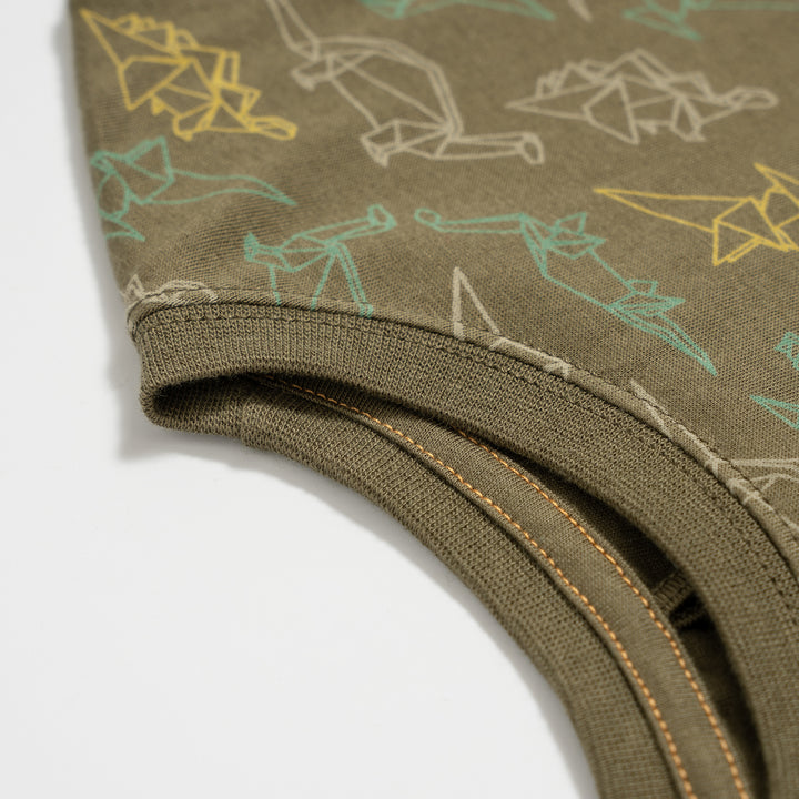 Poney Boys Green Dino Full Printed Short Sleeve Tee