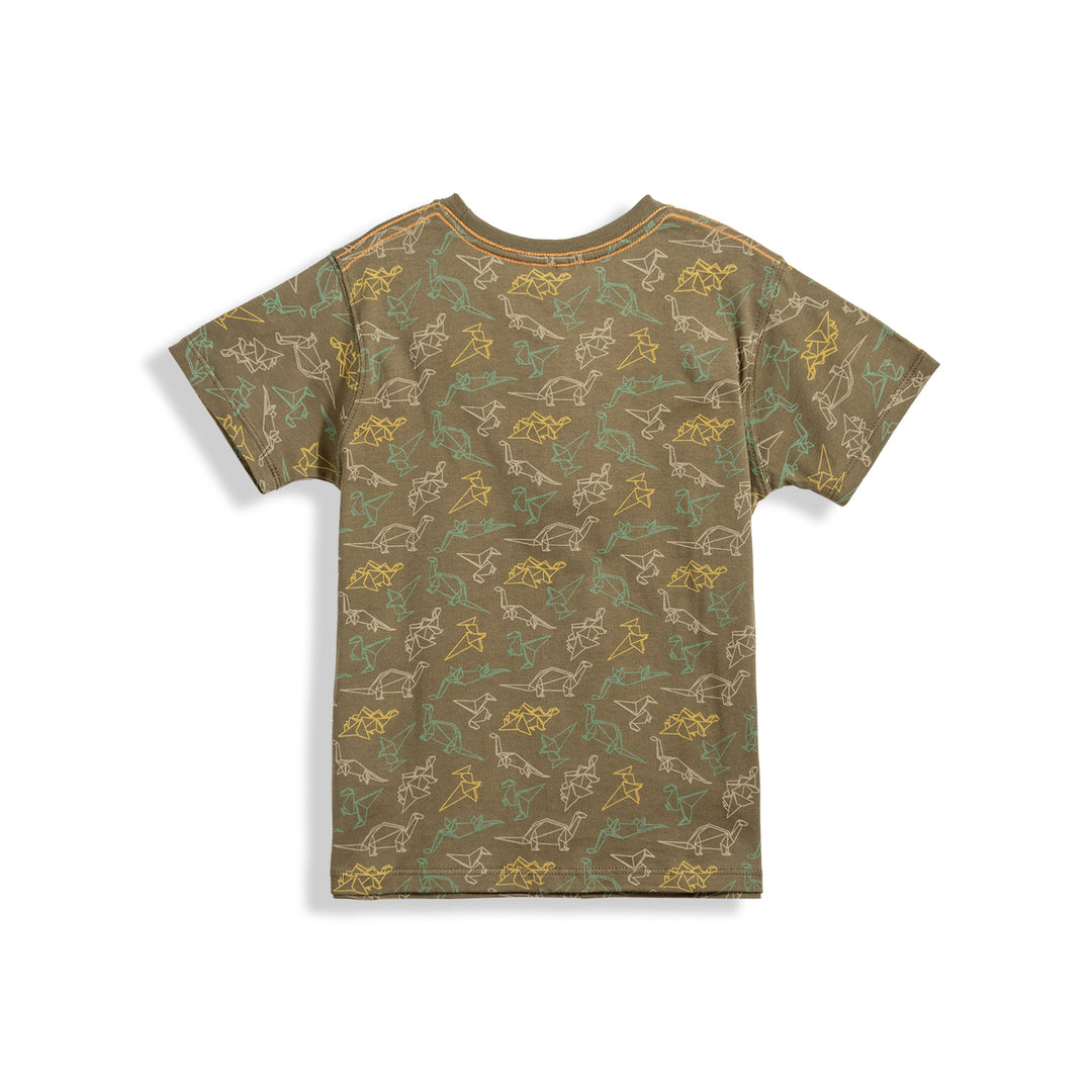 Poney Boys Green Dino Full Printed Short Sleeve Tee