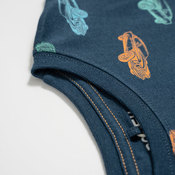 Poney Boys Navy Car Full Printed Short Sleeve Tee