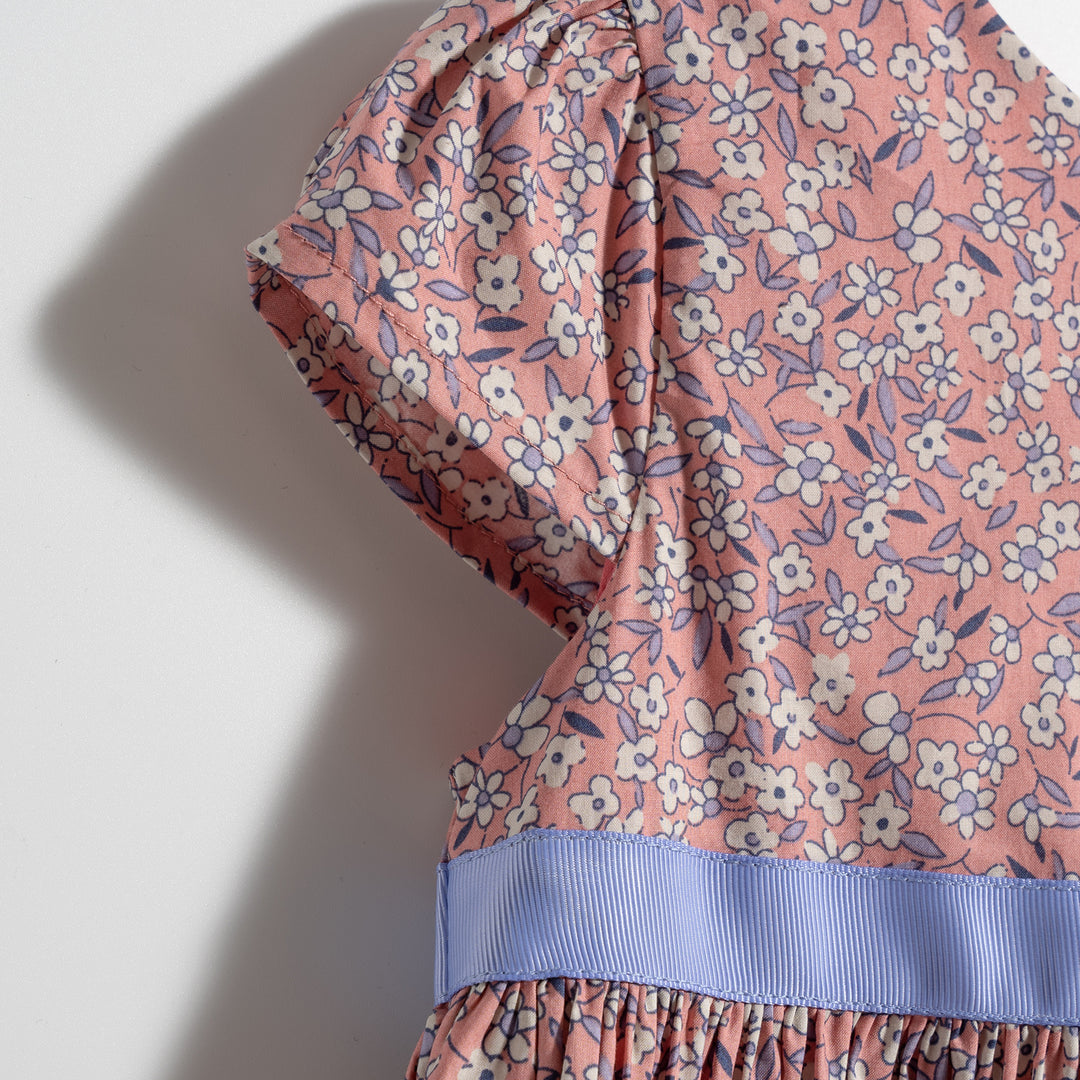 Poney Girls Mauveglow Floral Printed Short Sleeve Dress
