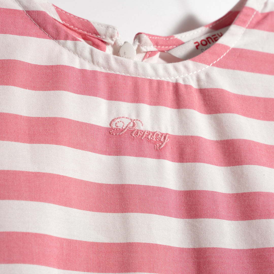 Poney Girls Calypso Coral Striped Puffy Short Sleeve Dress