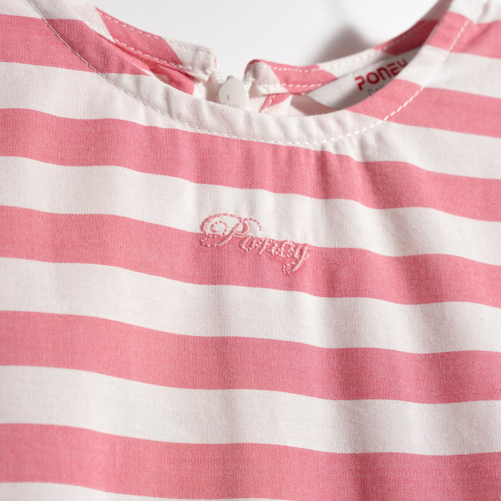 Poney Girls Calypso Coral Striped Puffy Short Sleeve Dress