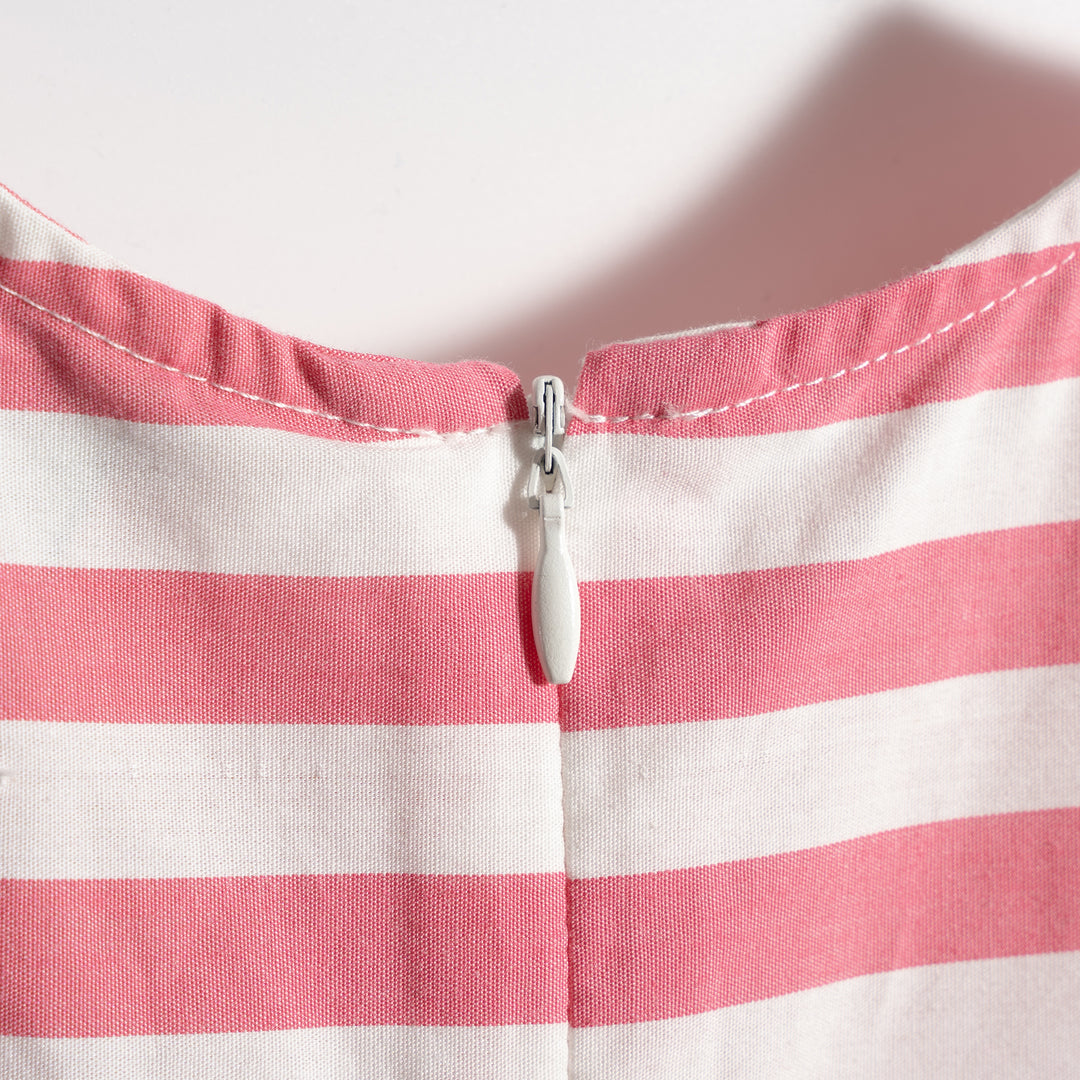 Poney Girls Calypso Coral Striped Puffy Short Sleeve Dress