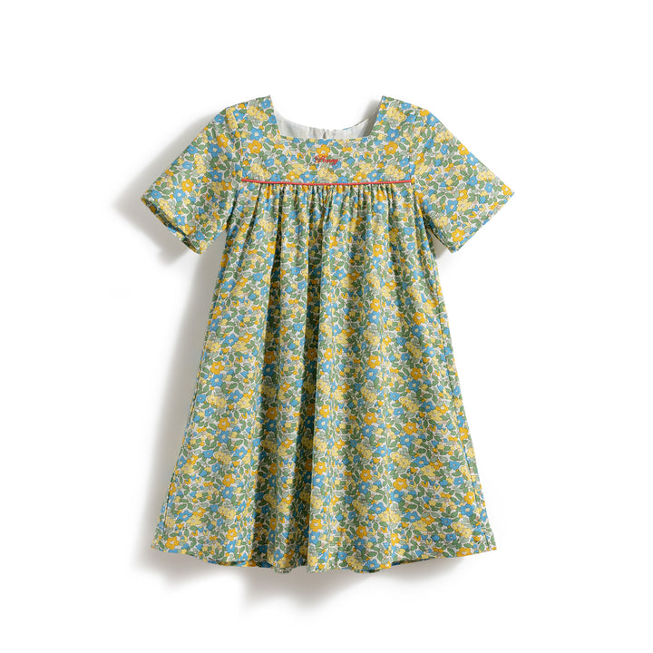 Poney Girls Spring Field Floras Printed Short Sleeve Dress
