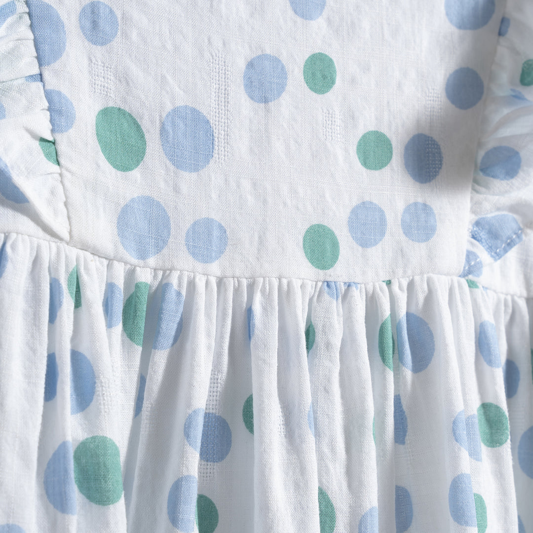 Poney Girls Pastel Artistic Dots Ruffled Sleeve Dress