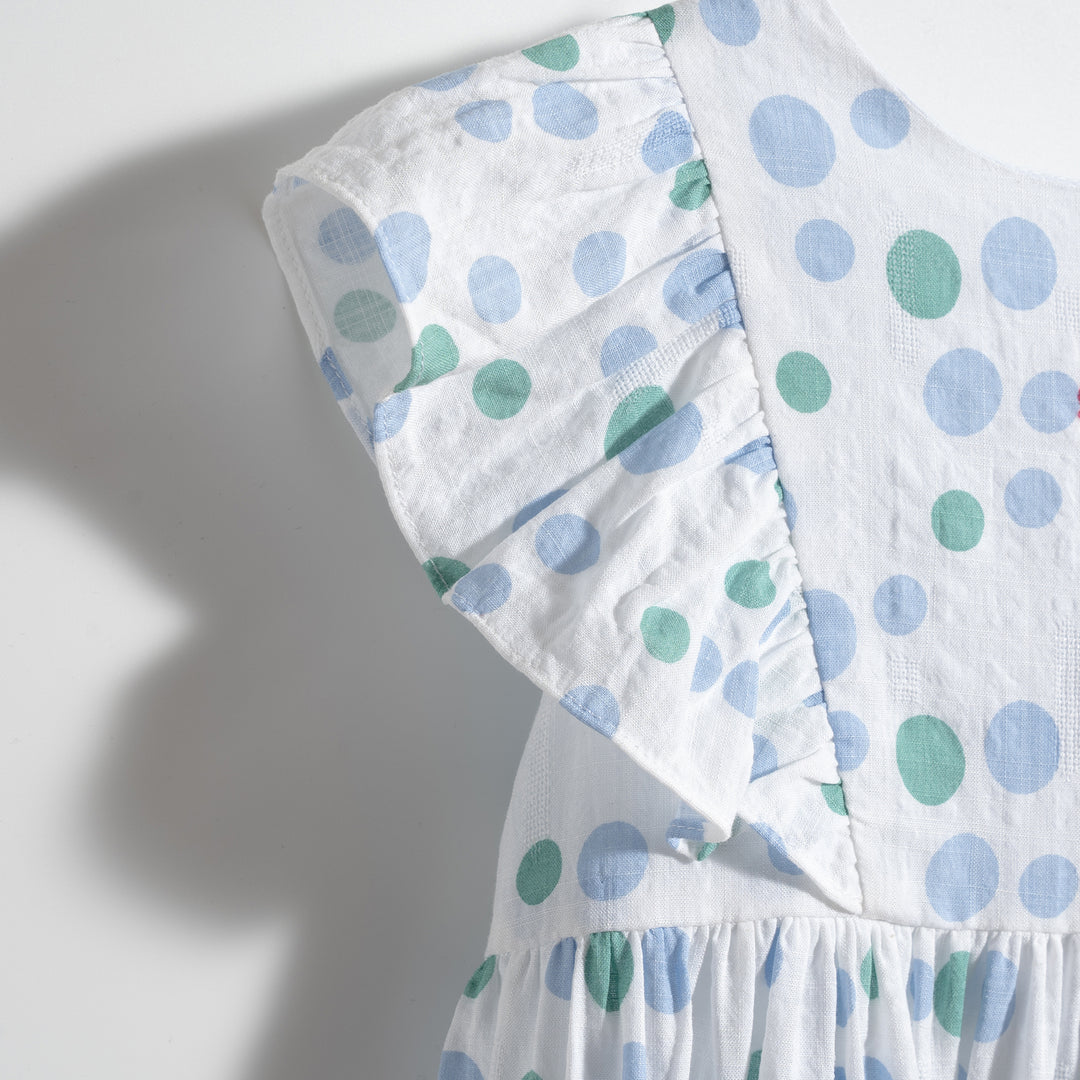 Poney Girls Pastel Artistic Dots Ruffled Sleeve Dress
