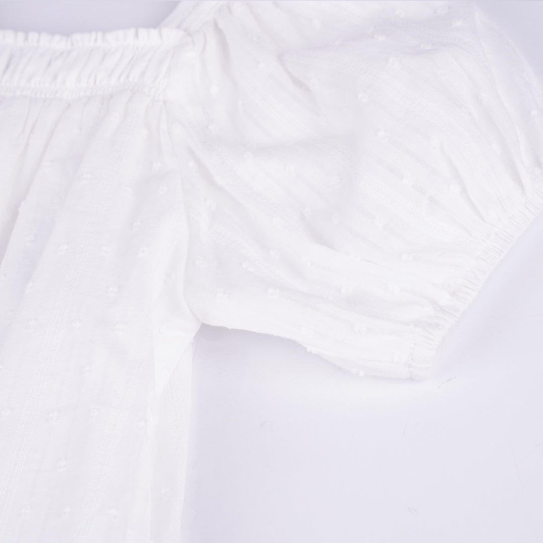 Poney Girls White Jacquard Dots Short Sleeve Blouse