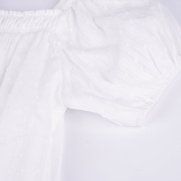Poney Girls White Jacquard Dots Short Sleeve Blouse