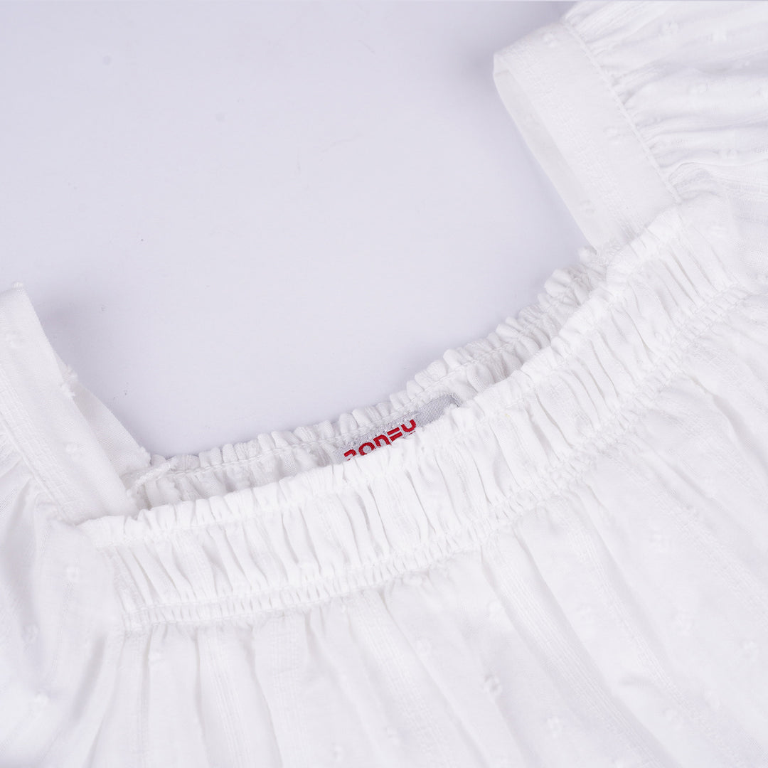 Poney Girls White Jacquard Dots Short Sleeve Blouse
