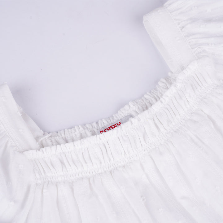 Poney Girls White Jacquard Dots Short Sleeve Blouse
