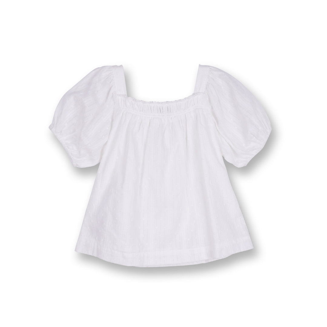 Poney Girls White Jacquard Dots Short Sleeve Blouse