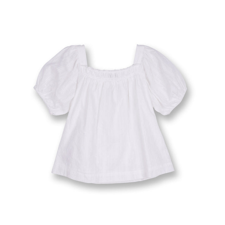 Poney Girls White Jacquard Dots Short Sleeve Blouse