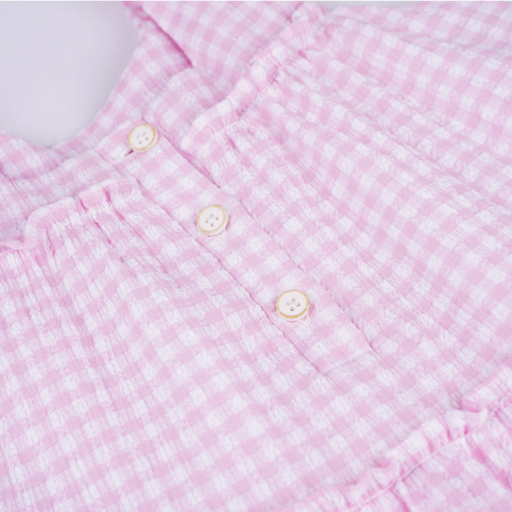 Poney Girls Pink Gingham Checks Sleeveless Dress