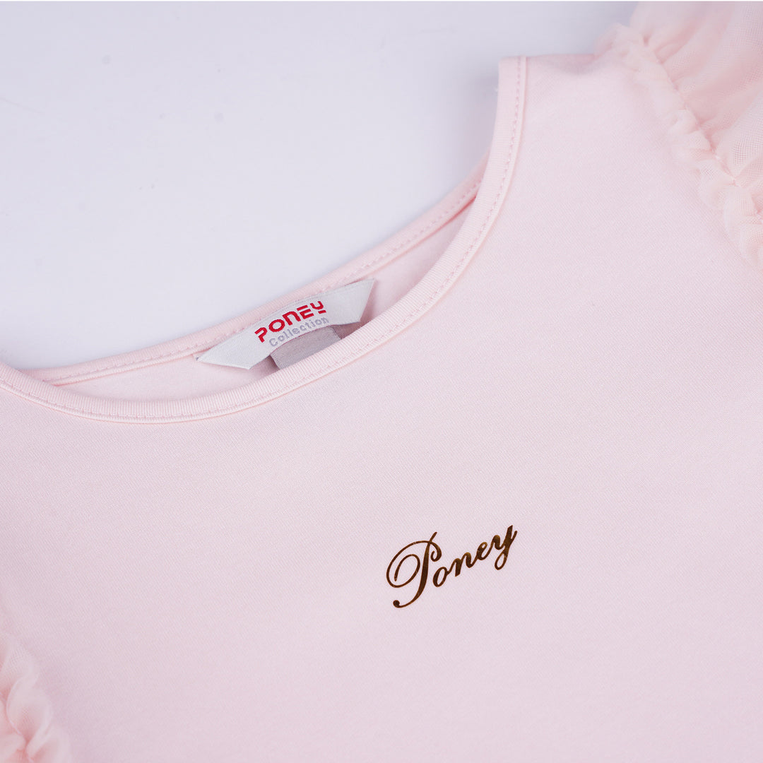 Poney Girls Pink Tulle Ruffled Sleeves Tee